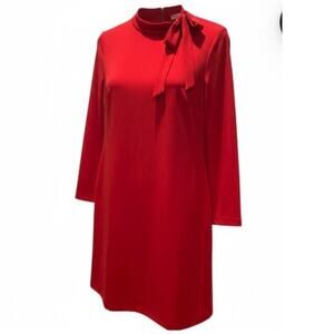 Calvin Klein Red Bow Neck Long Sleeve A Line Dress Size 20W Zip Back Holiday